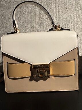 ALDO White, Tan and Yellow Bow-Accent Top-Handle Satchel
